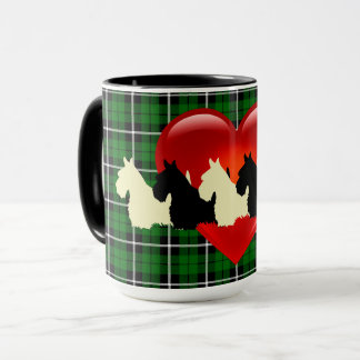 Scottish Terrier silhouette, Island green plaid Mug