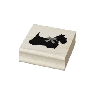 Scottish terrier silhouette with bow rubber stamp