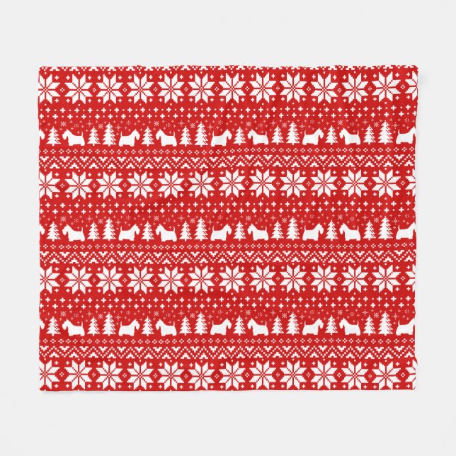 Scottish Terrier Silhouettes Scottie Dog Christmas Fleece Blanket (Front (Horizontal))