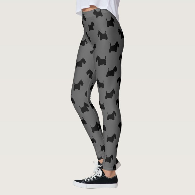 Scottish Terrier Silhouettes Scottie Dogs Pattern Leggings (Left)