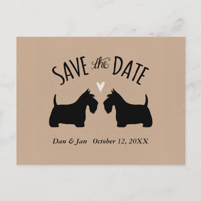 Scottish Terrier Silhouettes Wedding Save the Date Announcement Postcard (Front)