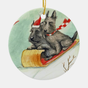 Scottish Terrier Sleigh Ride Art Ornament