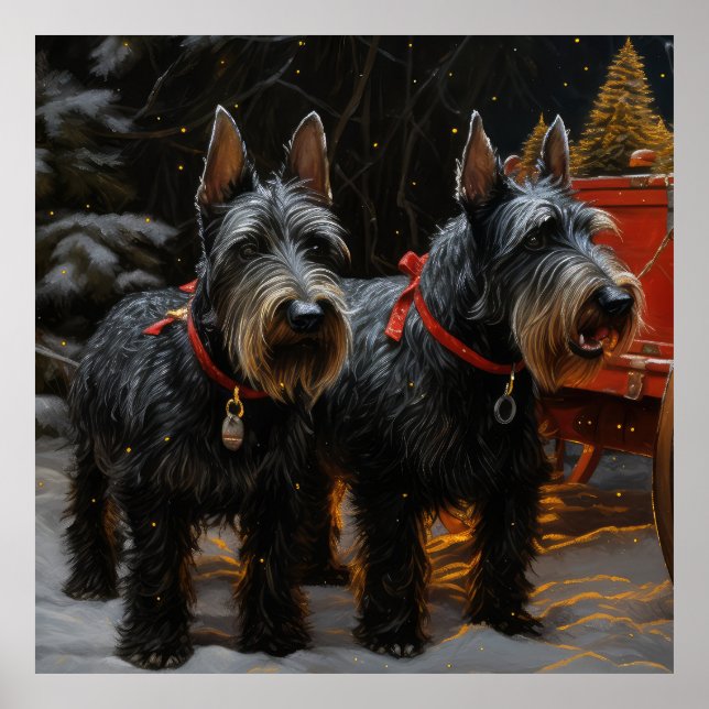 Scottish Terrier Snowy Sleigh Christmas Decor  (Front)