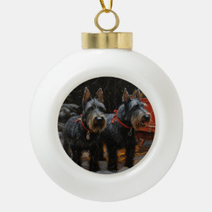 Scottish Terrier Snowy Sleigh Christmas Decor Ceramic Ball Christmas Ornament