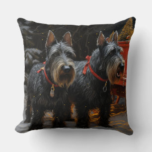 Scottish Terrier Snowy Sleigh Christmas Decor Cushion