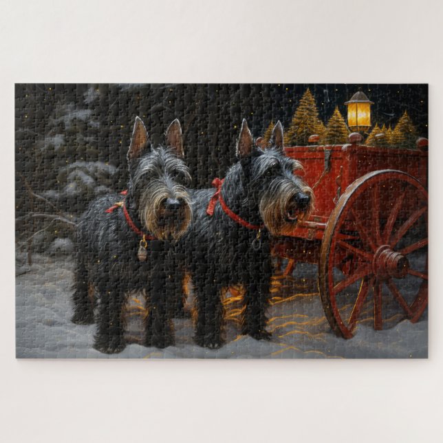 Scottish Terrier Snowy Sleigh Christmas Decor  Jigsaw Puzzle (Horizontal)