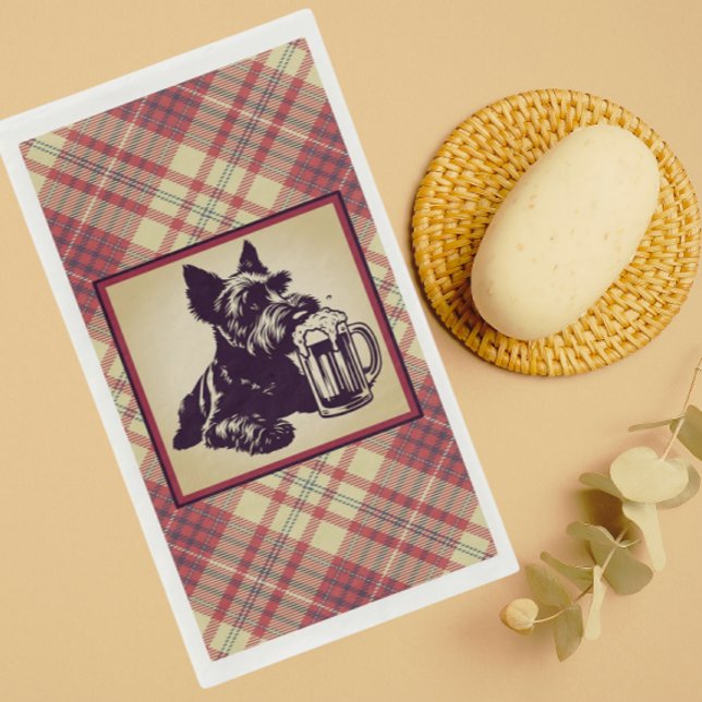 Scottish Terrier Tartan Plaid Earthtones Napkin (Guest towels for the powder room!)