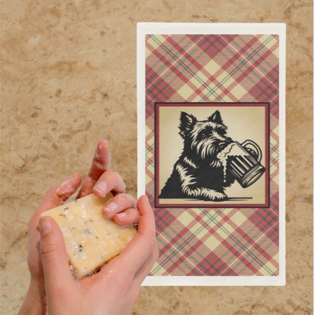 Scottish Terrier Tartan Plaid Earthtones Napkin (Guests towels for the powder room)