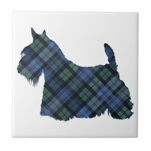 Scottish Terrier Tartan Silhouette Ceramic Tile