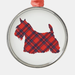 Scottish Terrier Tartan Silhouette Metal Ornament