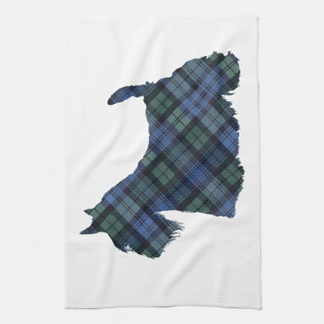 Scottish Terrier Tartan Silhouette Tea Towel (Vertical)