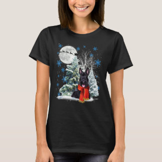 Scottish Terrier Under Moonlight Snow Christmas Pa T-Shirt