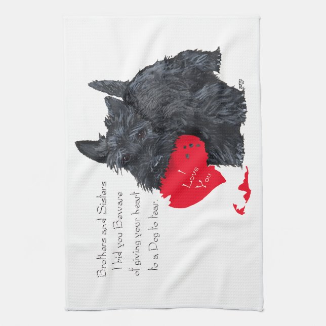 Scottish Terrier Valentine Tea Towel (Vertical)