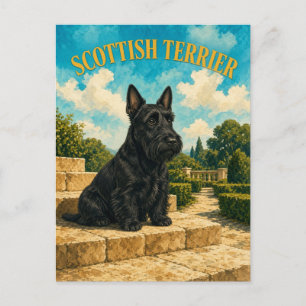 Scottish Terrier, Vintage Watercolor Dog Art Postcard