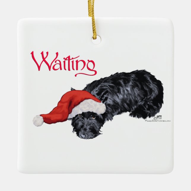 Scottish Terrier Waiting for Santa Ceramic Ornament (Front)