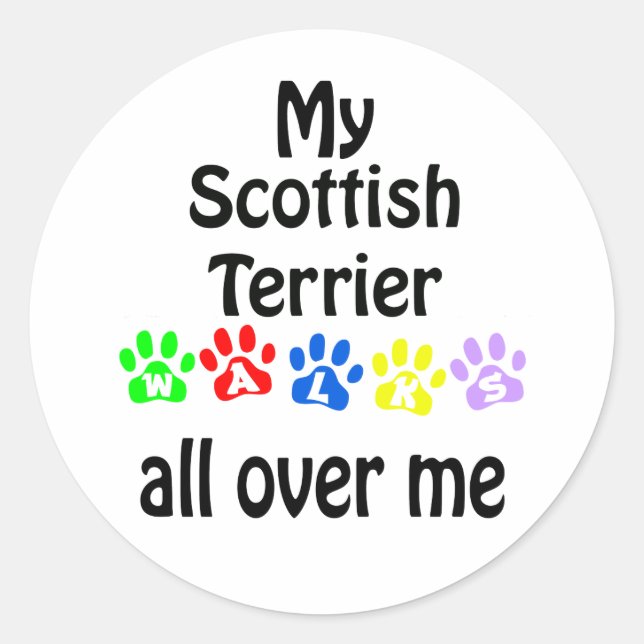 Scottish Terrier Walks Design Classic Round Sticker (Front)