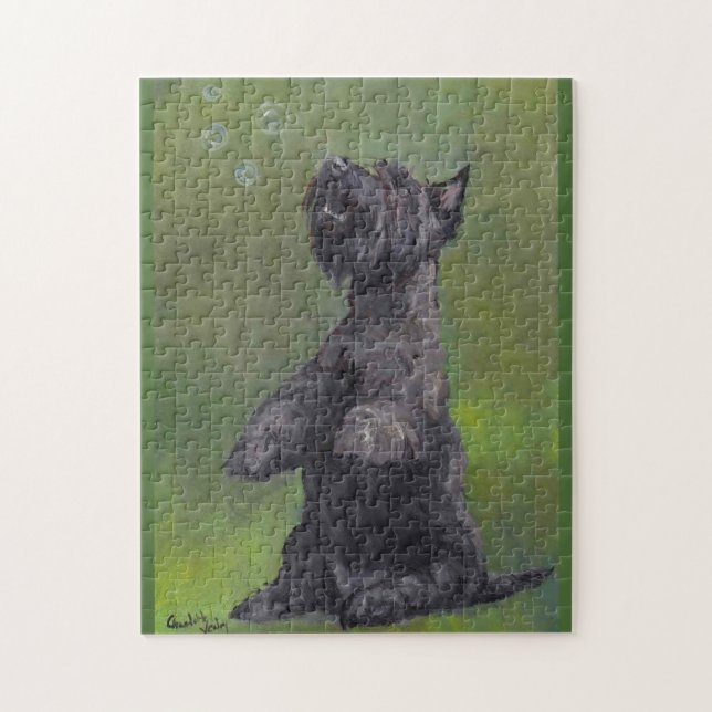 Scottish Terrier Want Bubbles Dog Art Puzzle (Vertical)