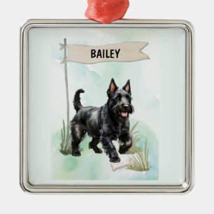 Scottish Terrier Watercolor Personalised Dog Metal Ornament