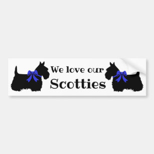 Scottish Terrier, We love our Scotties/blue bow Bumper Sticker