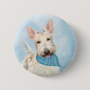 Scottish Terrier Wheaten Dog Painting Original Art 6 Cm Round Badge