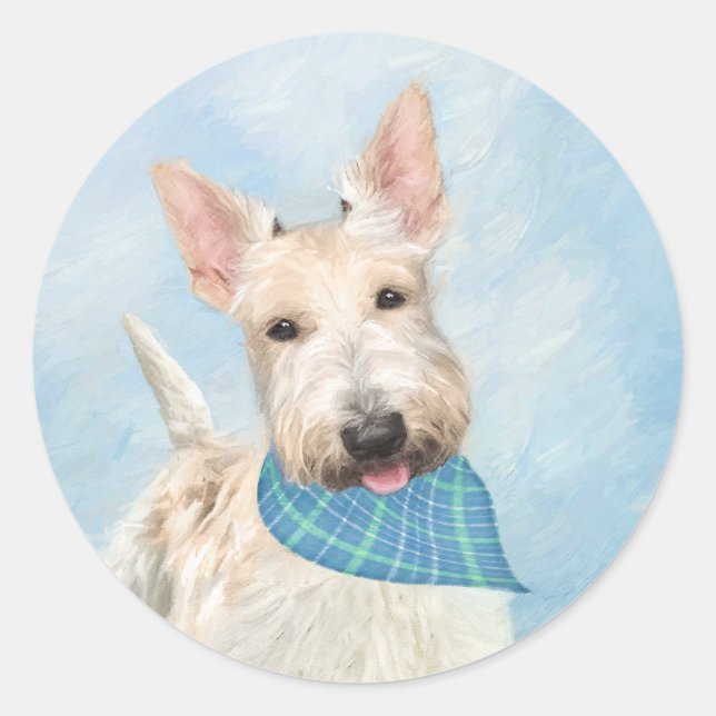 Scottish Terrier Wheaten Dog Painting Original Art Classic Round Sticker (Front)
