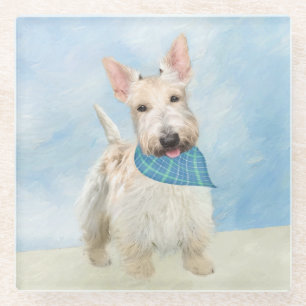 Scottish Terrier Wheaten Dog Painting Original Art Glass Coaster