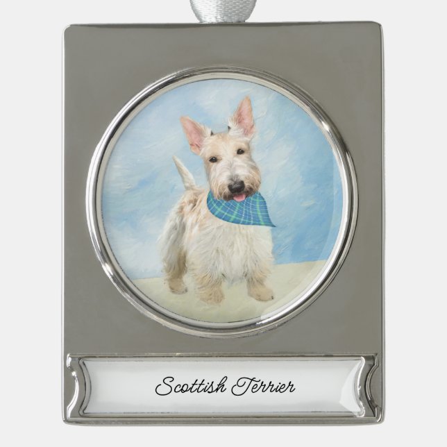 Scottish Terrier Wheaten Dog Painting Original Art Silver Plated Banner Ornament (Front)