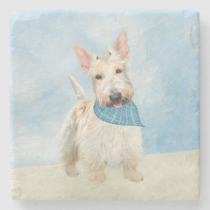 Scottish Terrier Wheaten Dog Painting Original Art Stone Coaster