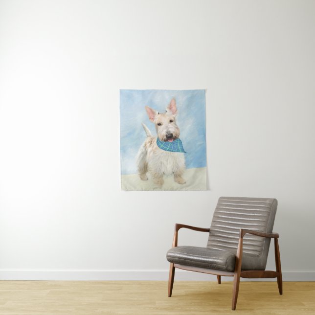 Scottish Terrier Wheaten Dog Painting Original Art Tapestry (In Situ)
