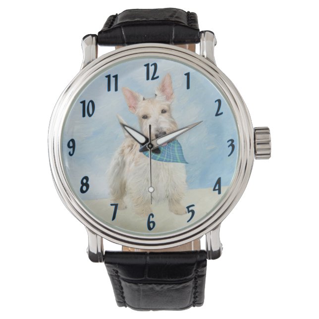 Scottish Terrier Wheaten Dog Painting Original Art Watch (Front)