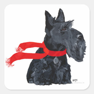 Scottish Terrier Winter Holiday Square Sticker
