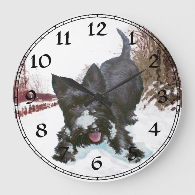 Scottish Terrier Winter Playtime Clock (Front)