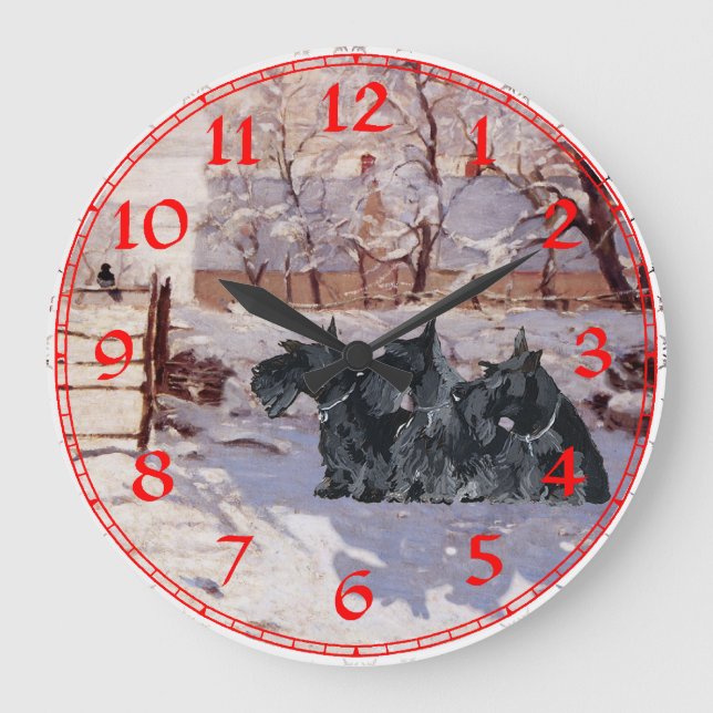 Scottish Terrier Winter Snow Clock (Front)