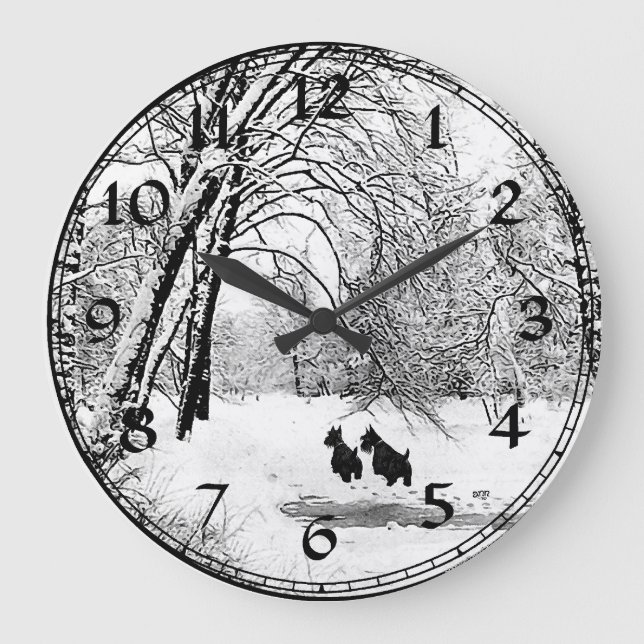 Scottish Terrier Winter Snow Clock (Front)