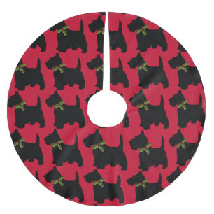 Scottish Terrier With Christmas Bow Dog Pattern Brushed Polyester Tree Skirt