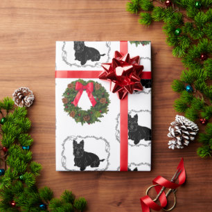 Scottish Terrier with Christmas Wreath  Wrapping Paper