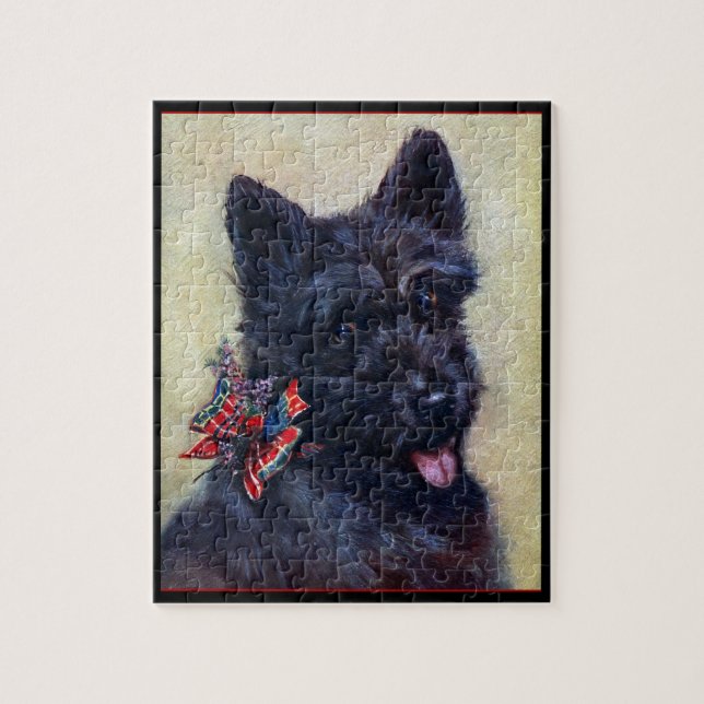 Scottish Terrier with Tartan and Heather  Jigsaw Puzzle (Vertical)