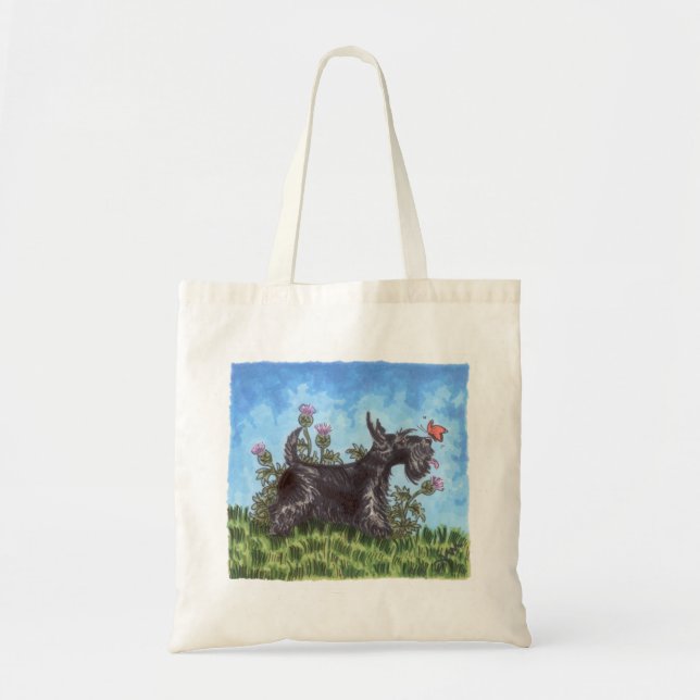 Scottish terrier with thistles tote bag (Front)