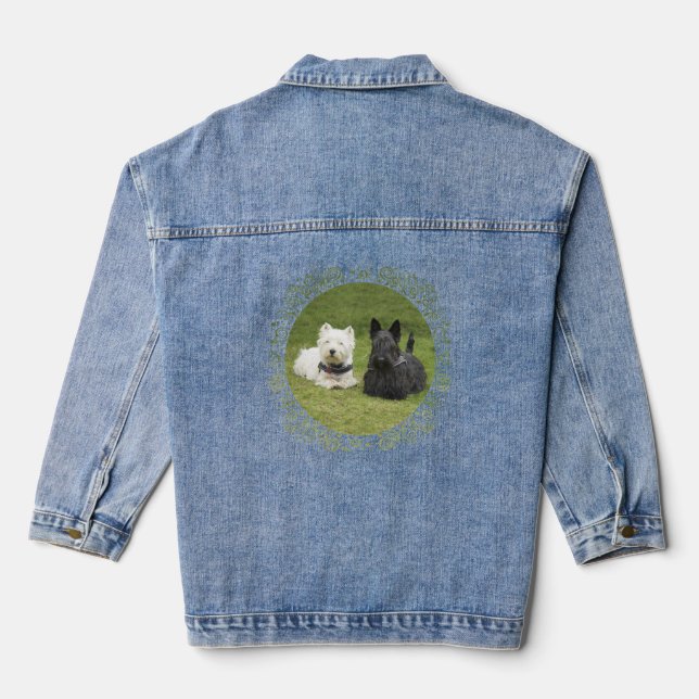 Scottish Terrier with Westie Denim Jacket (Back)