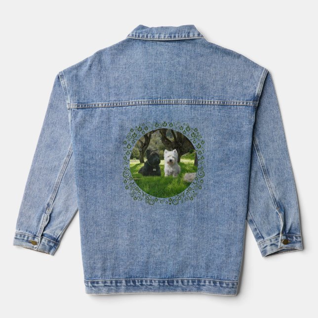 Scottish Terrier with Westie Denim Jacket (Back)
