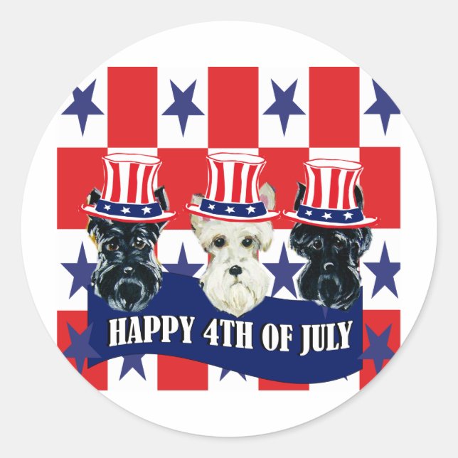 Scottish Terriers 4th of July Classic Round Sticker (Front)