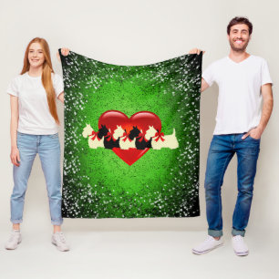 Scottish Terriers, black/wheaten,heart,snow, green Fleece Blanket