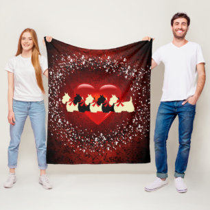 Scottish Terriers, black/wheaten,heart,snow, red Fleece Blanket