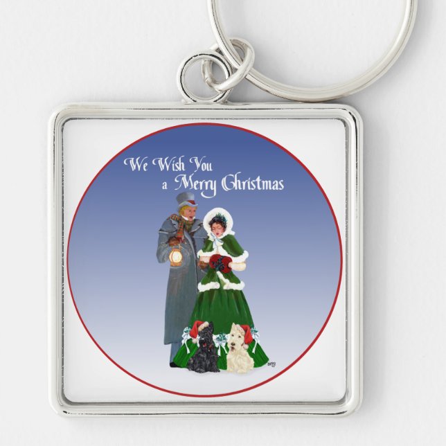 Scottish Terriers Christmas Carols Key Ring (Front)