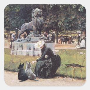 Scottish Terriers Enjoy the Park Square Sticker
