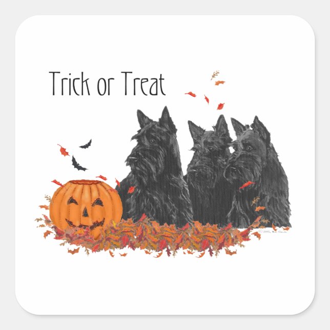Scottish Terriers Halloween Square Sticker (Front)