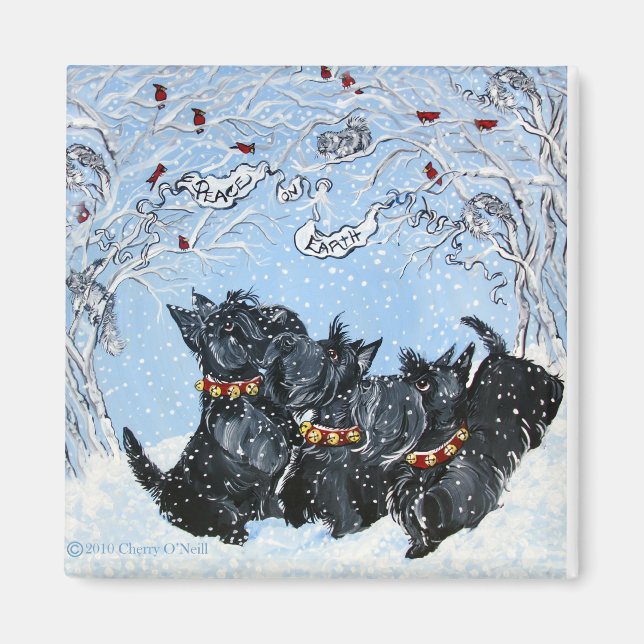 Scottish Terriers in the snow! Magnet (Front)