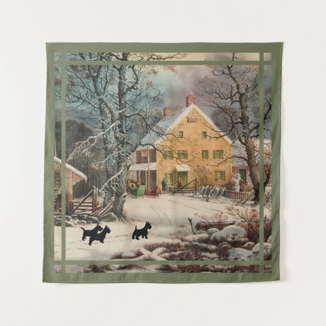 Scottish Terriers Old Fashioned Winter Tapestry (Front)