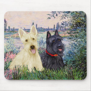 Scottish Terriers (two-BW) - By the Seine Mouse Pad