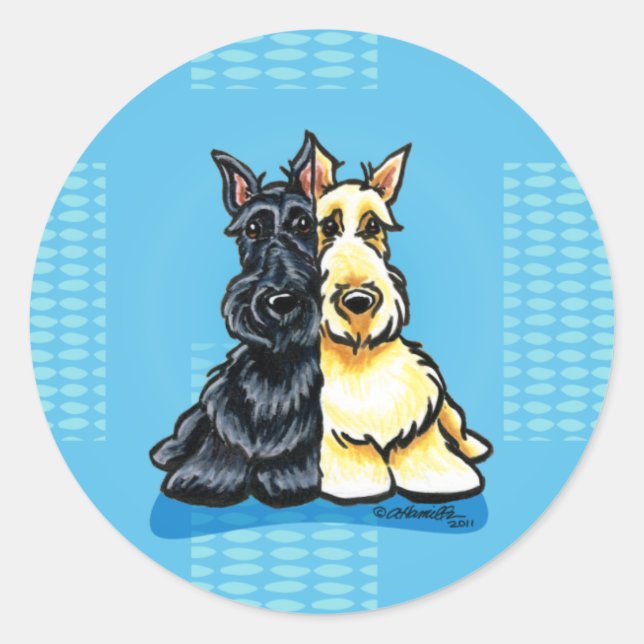 Scottish Terriers Two of a Kind Classic Round Sticker (Front)